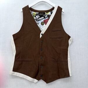 Original Penguin by Munsingwear Brown Linen Blend Vest Color block Men’s Small